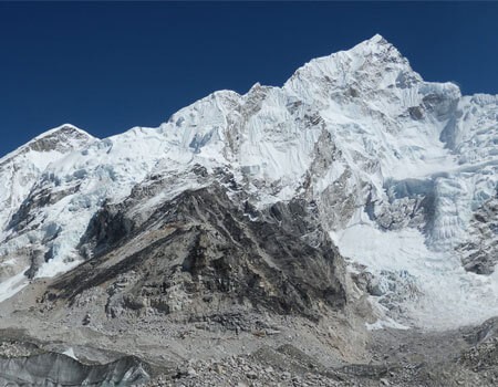 nepalese himalaya with clear sky in beautiful weather during trekking in nepal