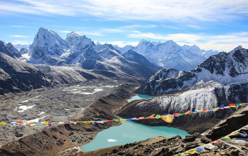 magnificent mountains in everest himalayas, ngozumba glacier, and gokyo lakes view from gokyo ri on everest base camp and gokyo lakes trek.