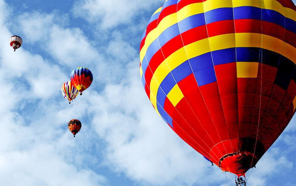 hot air balloon on the sky above pokhara on hot air ballooning in nepal.