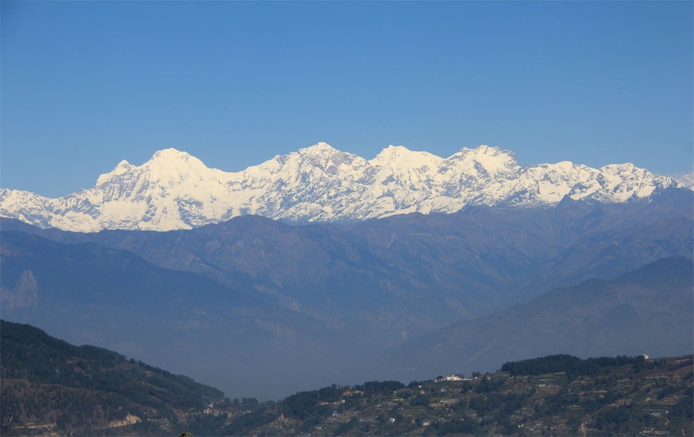 ganesh himal mountain range view from kakani hill on kakani suryachaur hike.