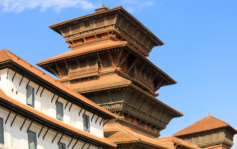 nine story pagoda temple and royal palace in kathmandu durbar square