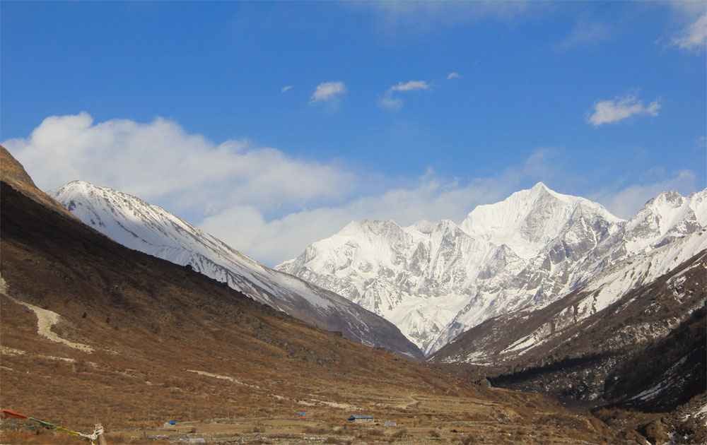 pristine mountain in the langtang himalaya from the langtang valley