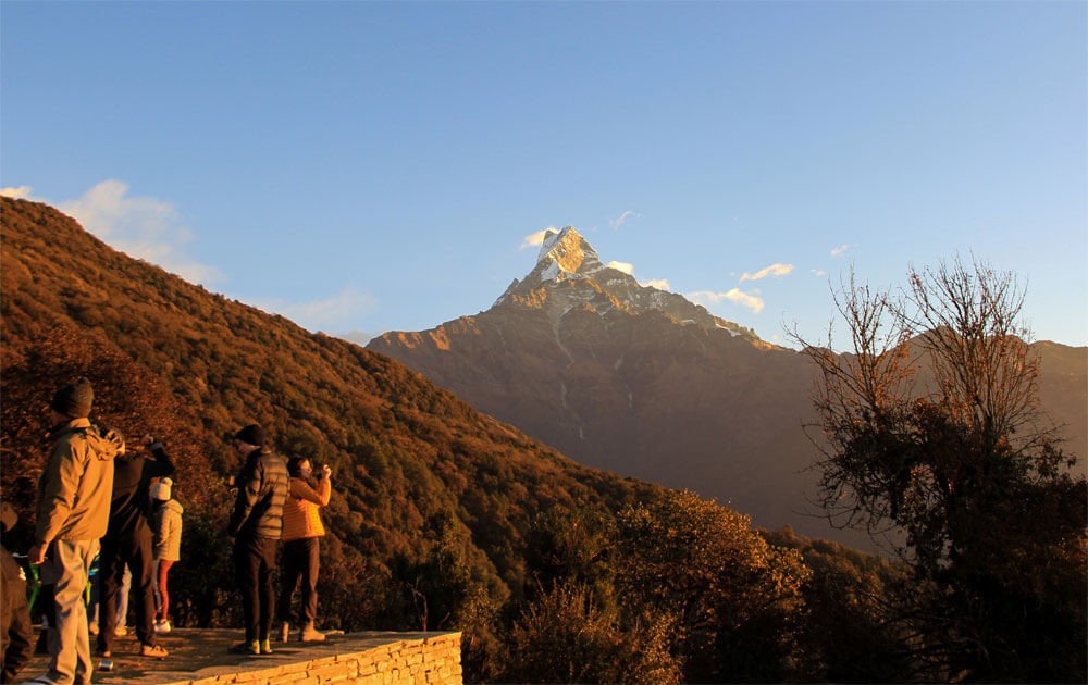 morning view of mt.fishtail after sunrise from mardi himal high camp.