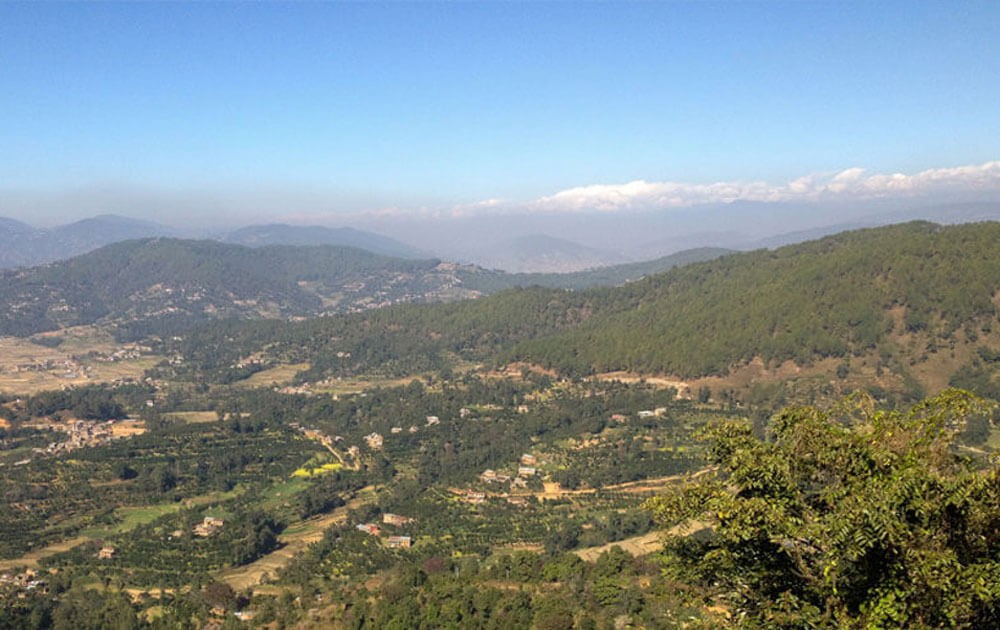 panauti valley view, green hills and trees from namobuddha on namobuddha panauti hike.