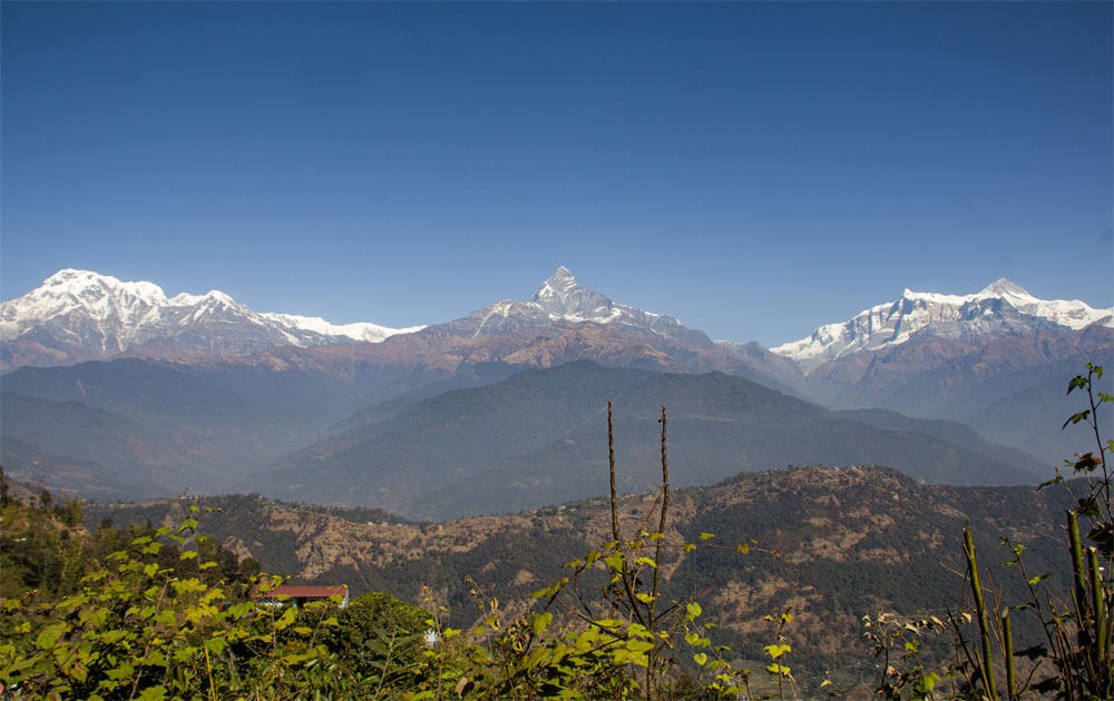 beautiful view of the annapurna himalayas from pokhara on nepal luxury tour.