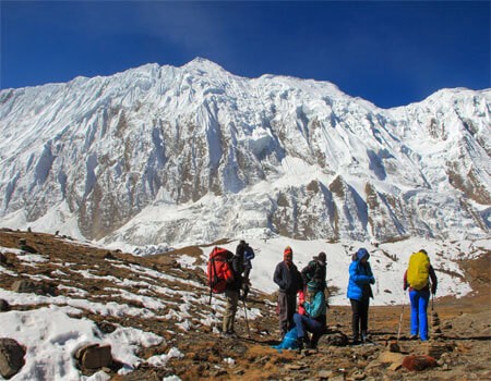 trekkers are near tilicho lake on annapurna circuit and tilicho lake trek.