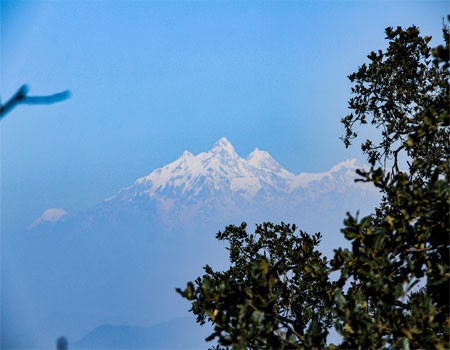 Mt. Manaslu view from Chandragiri Champadevi hiking trail with the blue sky on a clear day.