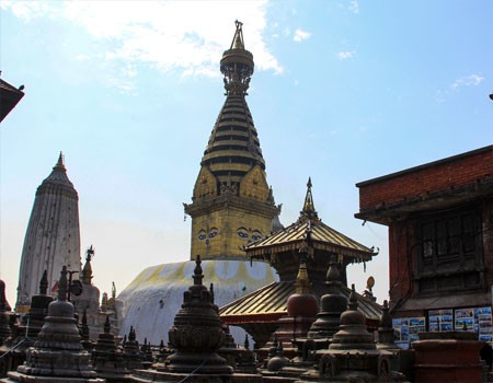 visiting swayambhunath stupa on one week tour in nepal